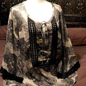 🖤 STYLE TRENDS GLAMOUR 🖤 Black and khaki SHEER & BOHO blouse